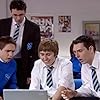 James Buckley, Blake Harrison, Simon Bird, and Joe Thomas in The Inbetweeners (2008)