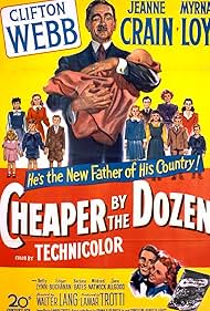 Myrna Loy, Jeanne Crain, Walter Baldwin, Betty Barker, Barbara Bates, Patti Brady, Denise Courtemarche, Teddy Driver, Jimmy Hunt, Roddy McCaskill, Carol Nugent, Norman Ollestad, Anthony Sydes, Clifton Webb, and Judy Ann Whaley in Cheaper by the Dozen (1950)