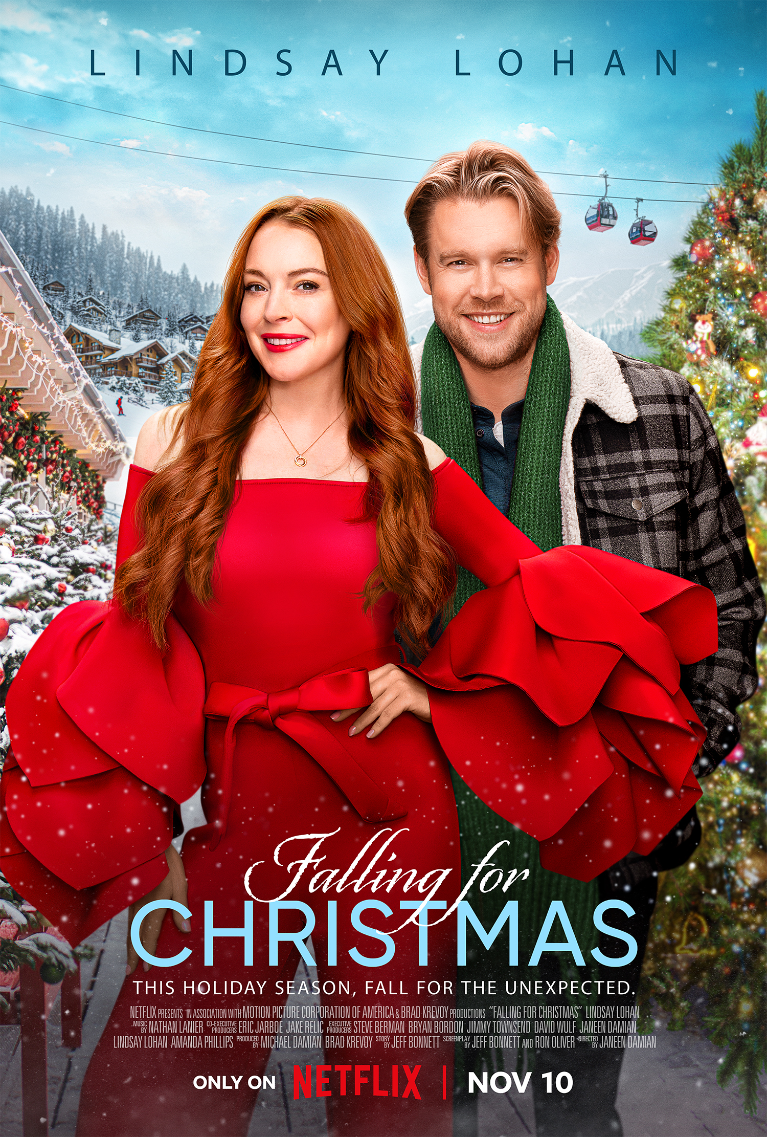 Lindsay Lohan and Chord Overstreet in Falling for Christmas (2022)