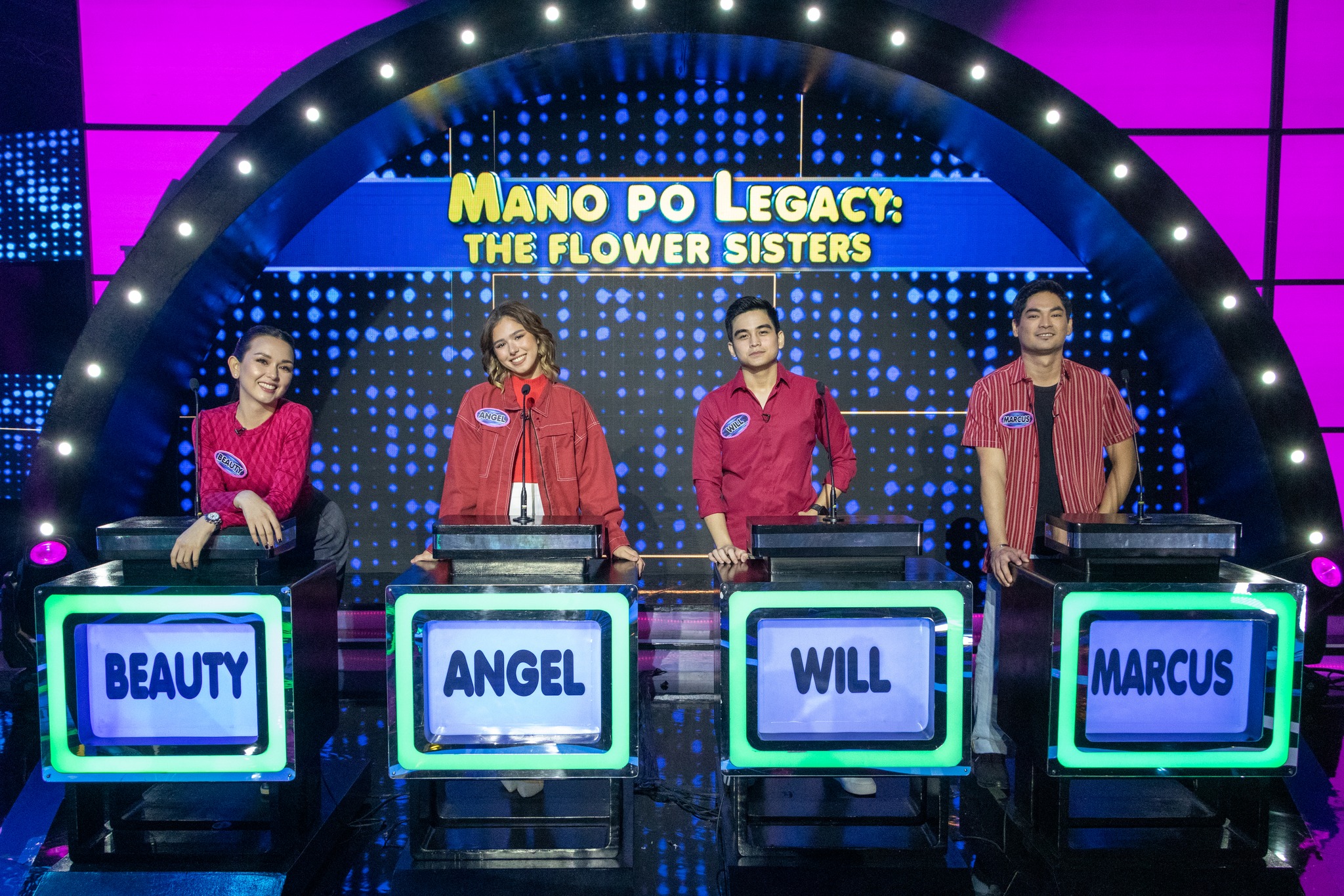 Marcus Madrigal, Angel Guardian, Beauty Gonzalez, and Will Ashley in Family Feud Philippines (2022)