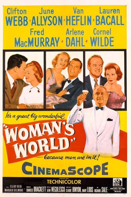 Lauren Bacall, June Allyson, Van Heflin, Arlene Dahl, Fred MacMurray, Cornel Wilde, and Clifton Webb in Woman's World (1954)