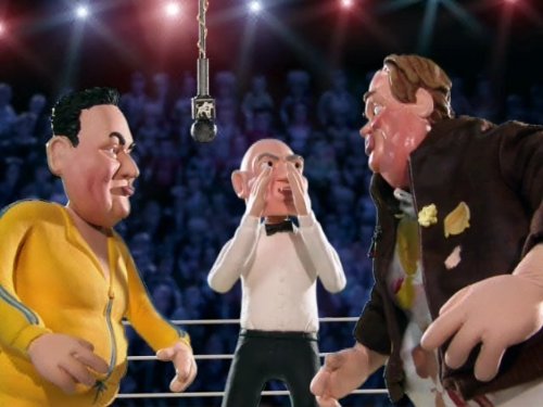 Chris Farley, Mills Lane, and Horatio Sanz in Celebrity Deathmatch (1998)