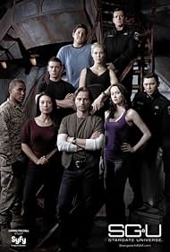 Robert Carlyle, Lou Diamond Phillips, Ming-Na Wen, Louis Ferreira, Alaina Huffman, Jamil Walker Smith, Elyse Levesque, Brian J. Smith, and David Blue in Stargate Universe (2009)