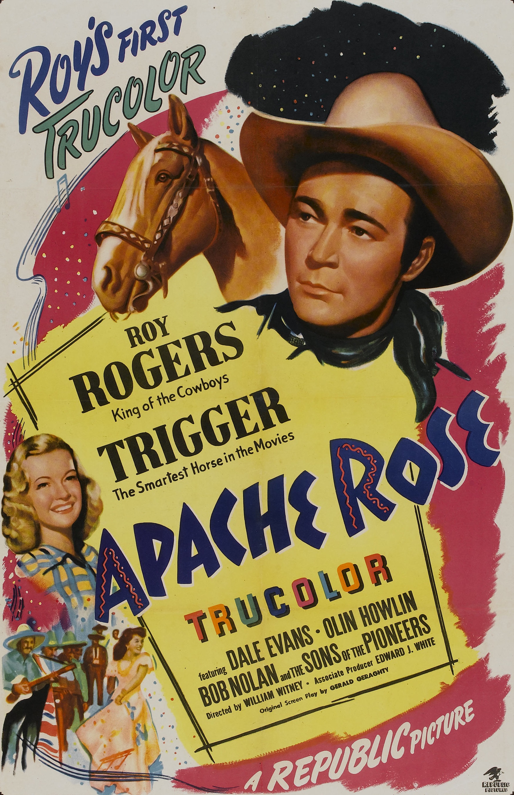 Roy Rogers, Dale Evans, and Trigger in Apache Rose (1947)