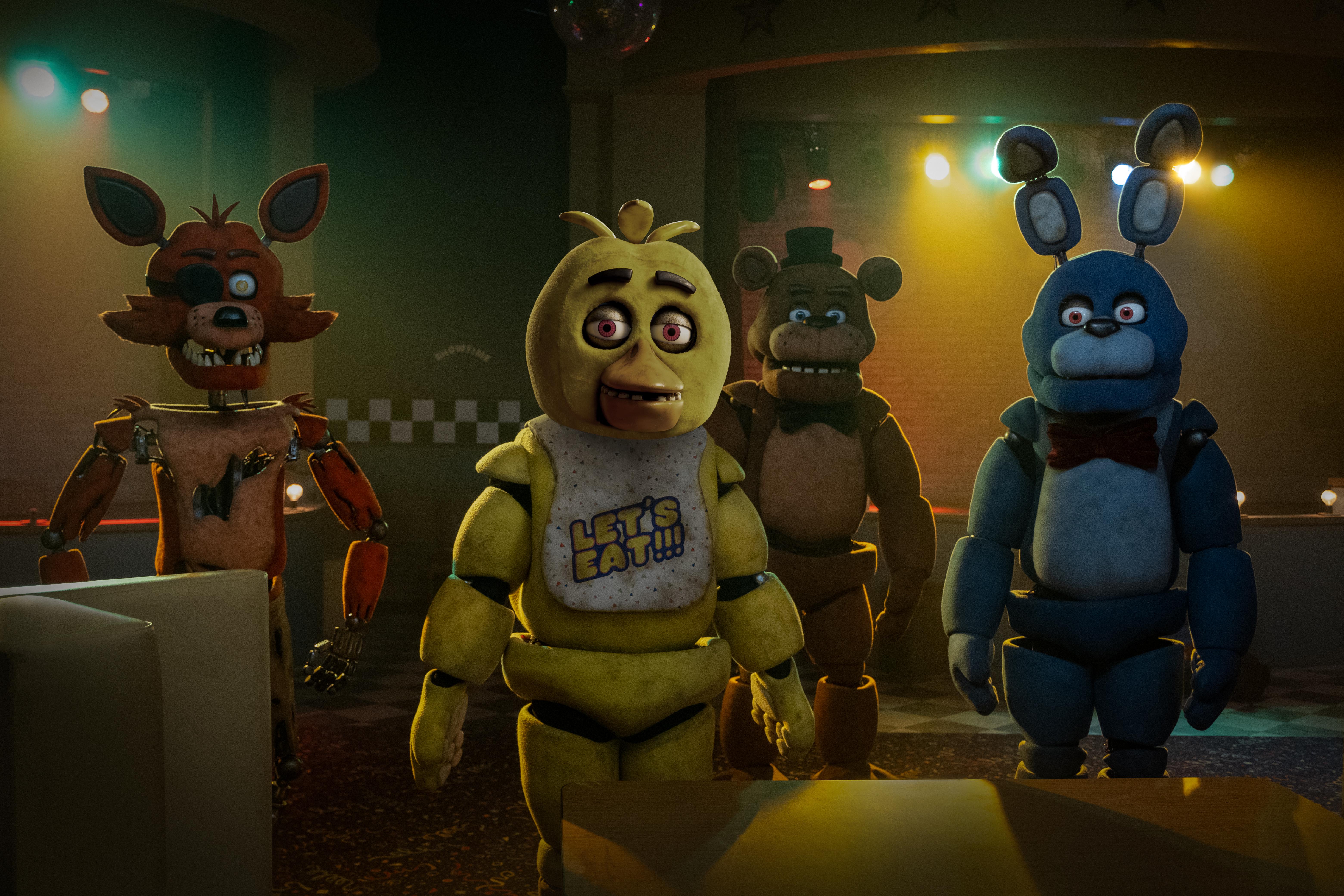 Kevin Foster, Jess Weiss, Artie Esposito, Amanda Maddock, Jade Kindar-Martin, Russ Walko, Sarah Sarang Oh, and Kellen Goff in Five Nights at Freddy's (2023)