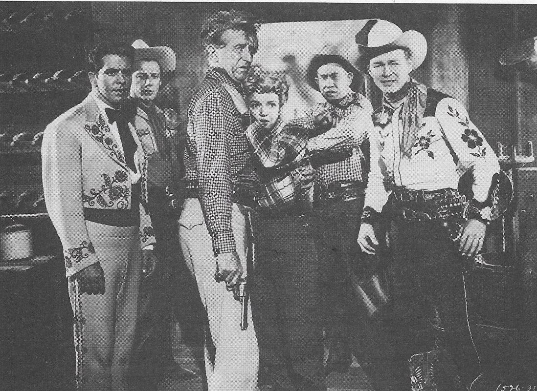 Roy Rogers, Dale Evans, Hugh Farr, Olin Howland, Bob Nolan, and Russ Vincent in Apache Rose (1947)