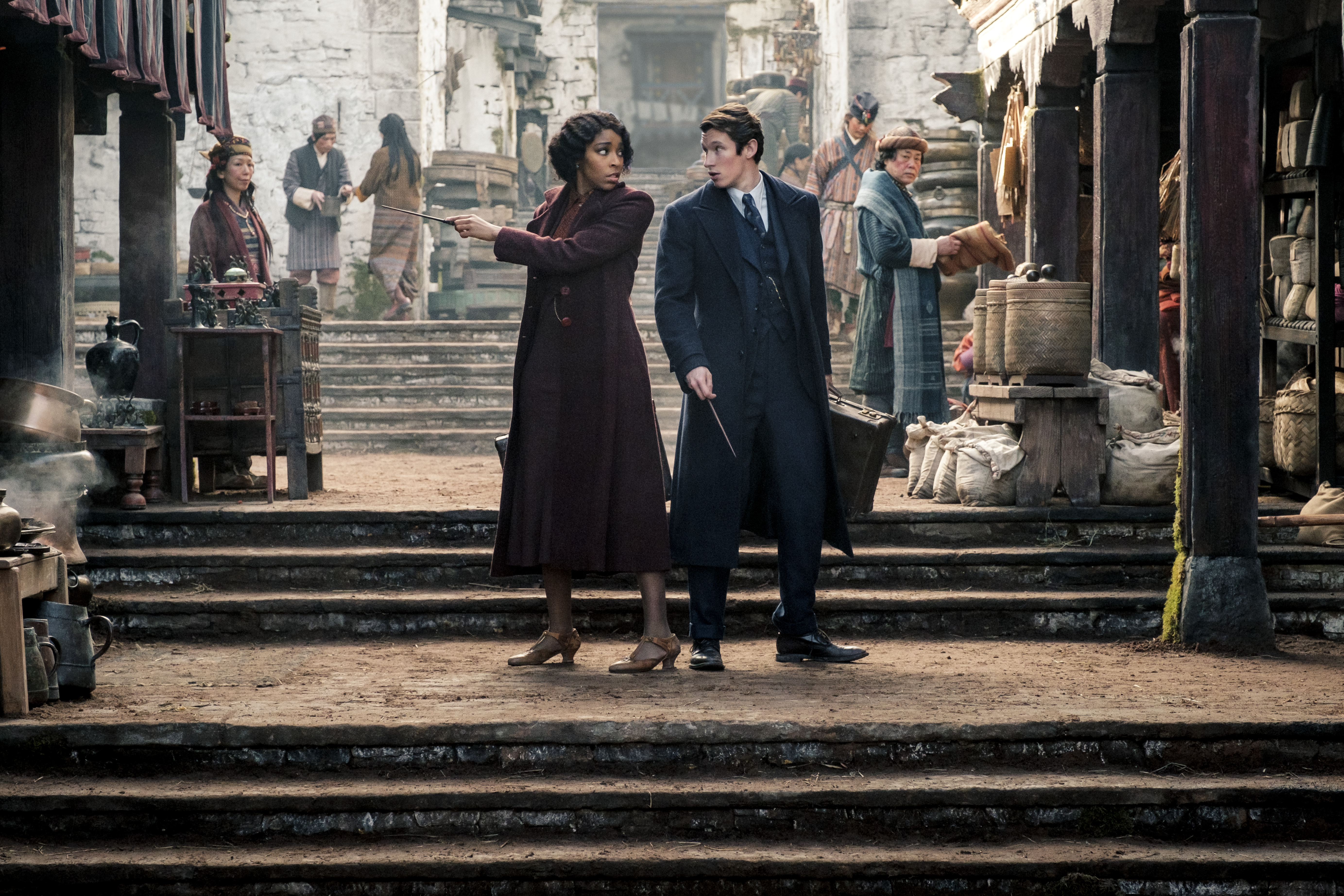 Jessica Williams and Callum Turner in Fantastic Beasts: The Secrets of Dumbledore (2022)