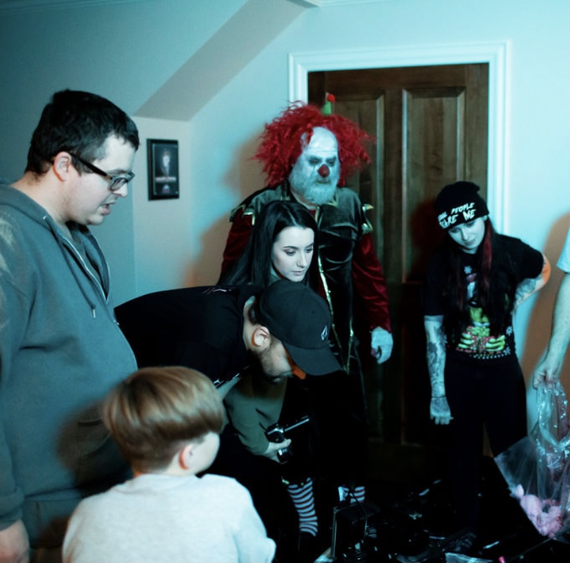 Director Jed Brian, cast and crew review footage from “Kringles The Christmas Clown” for “13 Slays Till X-Mas”