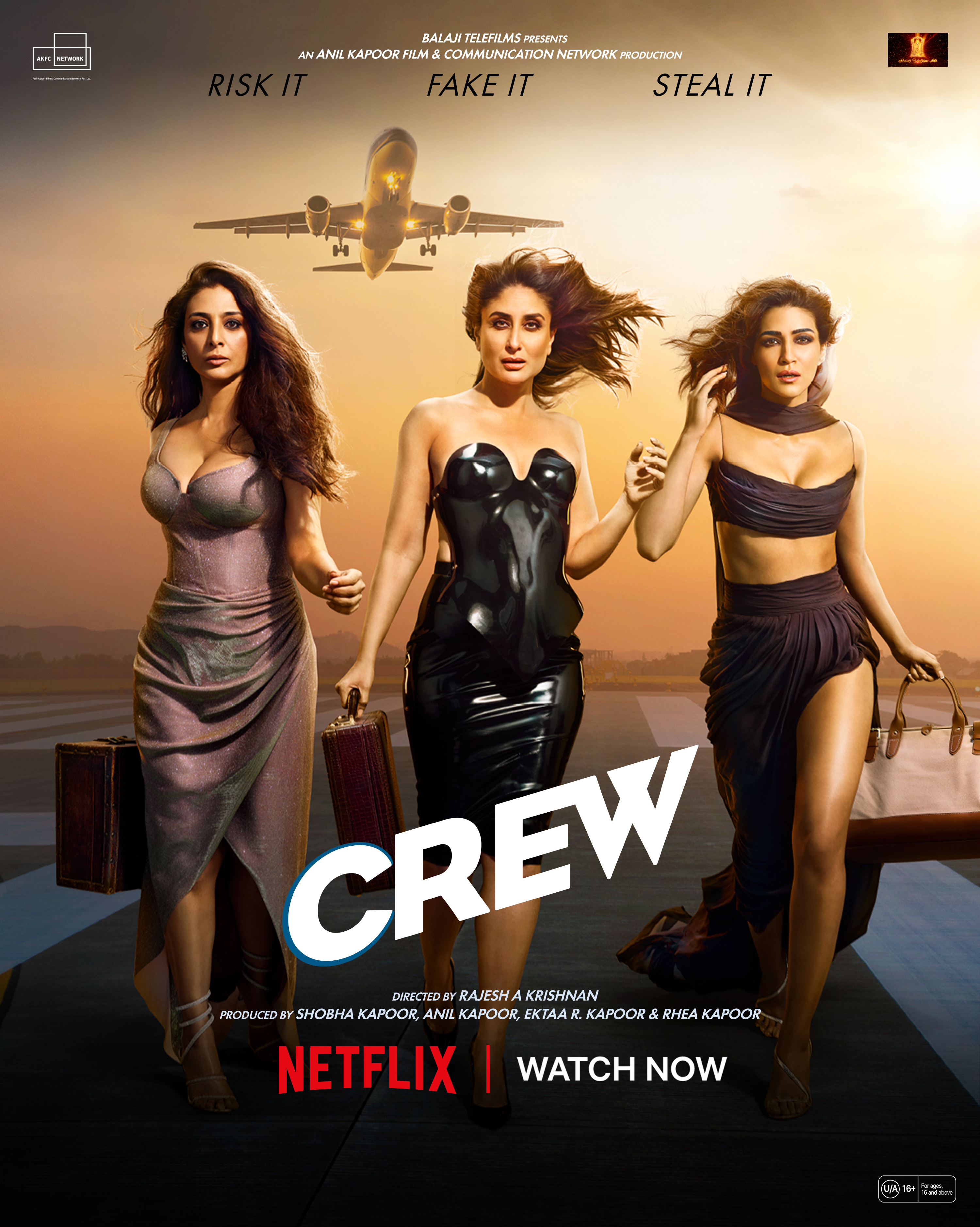 Kareena Kapoor, Tabu, and Kriti Sanon in Crew (2024)