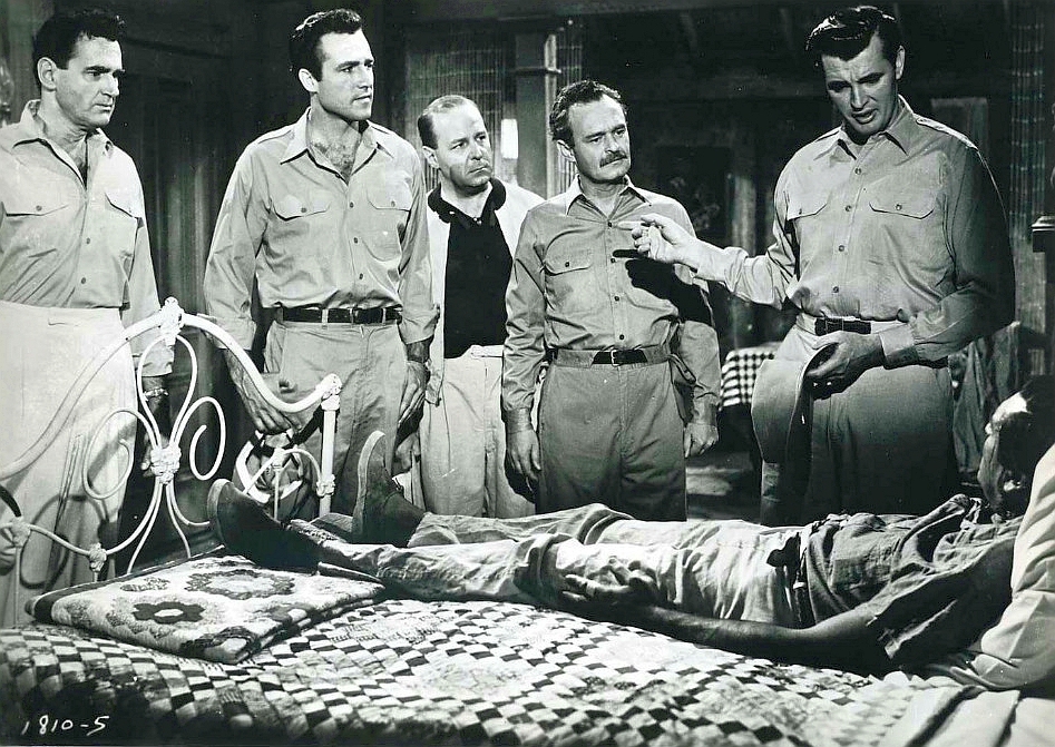 Paul Fierro, Maurice Manson, Jeff Morrow, Gregg Palmer, James Rawley, and Rex Reason in The Creature Walks Among Us (1956)