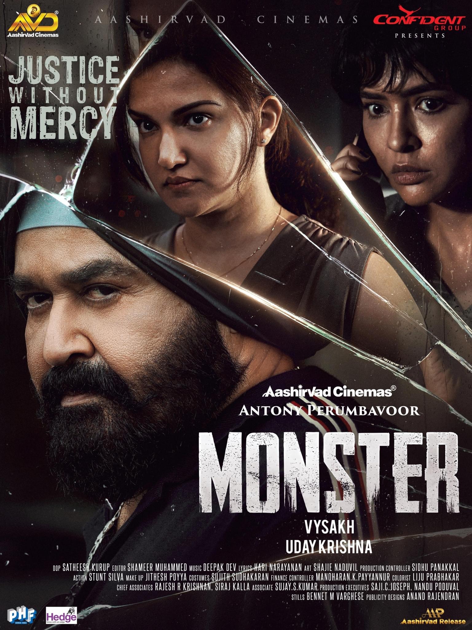 Mohanlal, Honey Rose, and Lakshmi Manchu in Monster (2022)