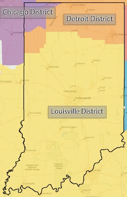 Map of Indiana depicting regulatory boundaries.