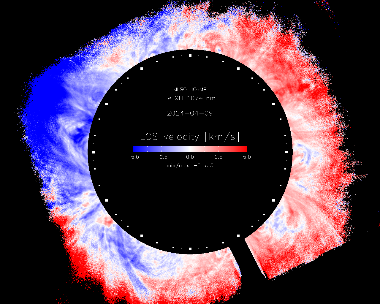 UCoMP 1074 nm Doppler Velocity on 2024-04-09