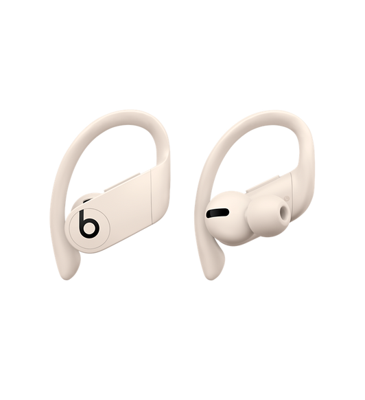 Powerbeats Pro helt trådeløse ørepropper i elfenben med justerbare ørekroker som sitter som støpt og leveres med utskiftbare øreplugger i flere størrelser for bedre komfort.