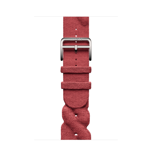 Bracelet Torsade simple tour rouge grenat en nylon à motif tressé côtelé, boucle et attaches en acier inoxydable poli.