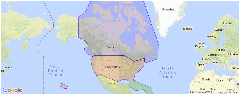 North America surf map