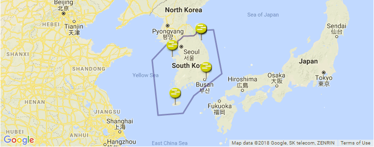 South Korea surf map