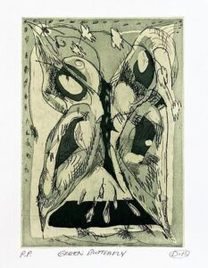 Aquatint, Etching by Darius Airo called Green Butterfly