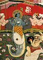 English: Matsya prepares to slay the demon, who had attempted to steal the vedas.