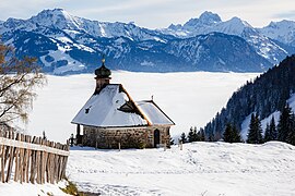 Schwarzenberg Alpe Hochälpele Kapelle Winter