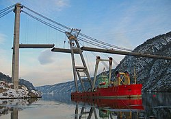 Crane mounted on ship - bridge construction.