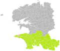 Carte de localisation de Goulien au sein de l'arrondissement de Quimper.