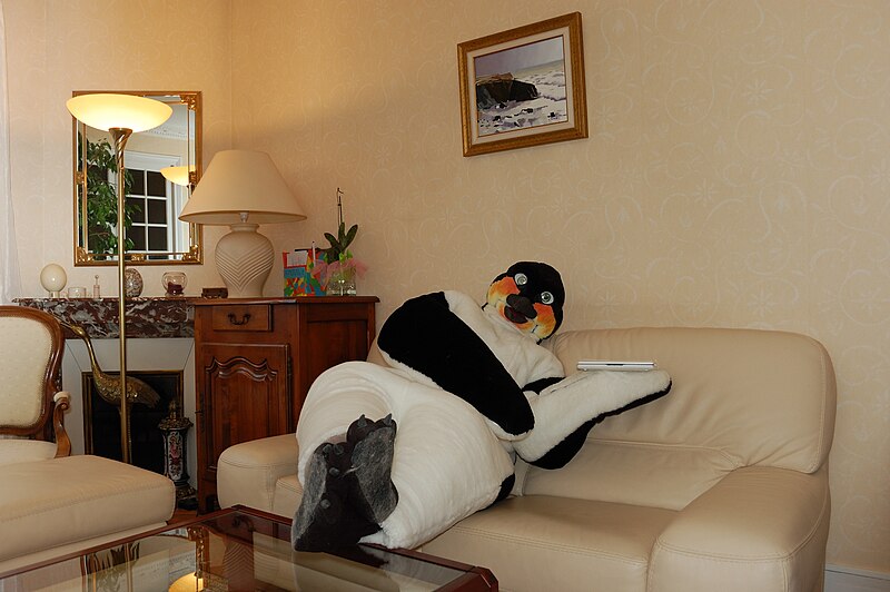 File:Penguin costume in lounge suite.jpg