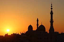 Mosques in Umm al-Fahm at sunset.