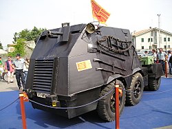 Tanko (custumized truck for terrorist attack), used for the assault the San Marco Belltower in Venice, Italy, May 9, 1997. → w:Venetian Most Serene Government