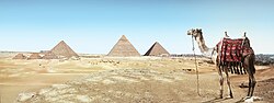 Thumbnail for File:Giza Pyramids with Camel (46886275394).jpg