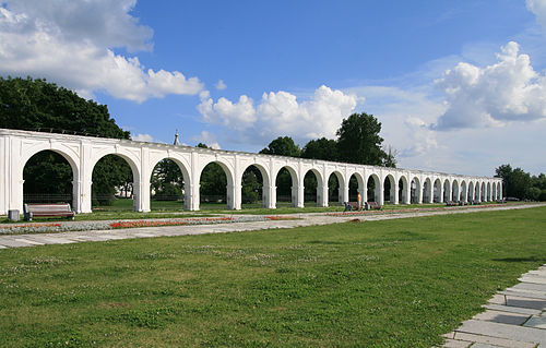 Architectural monument, trade arcades at Yaroslav's Court, Veliky Novgorod