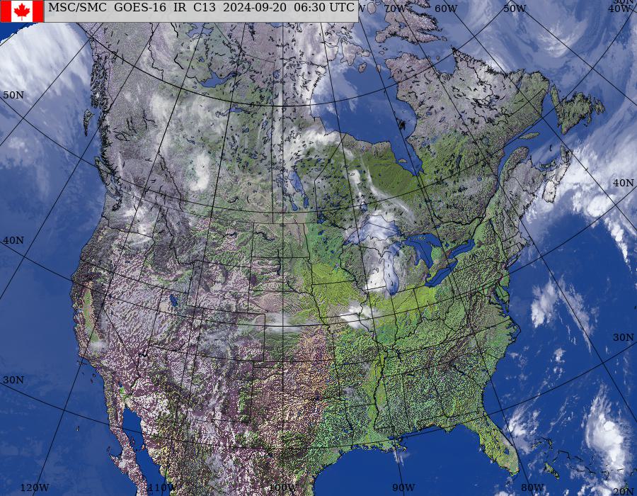 GOES–East/West North American Composite Satellite Image (infrared and topography)