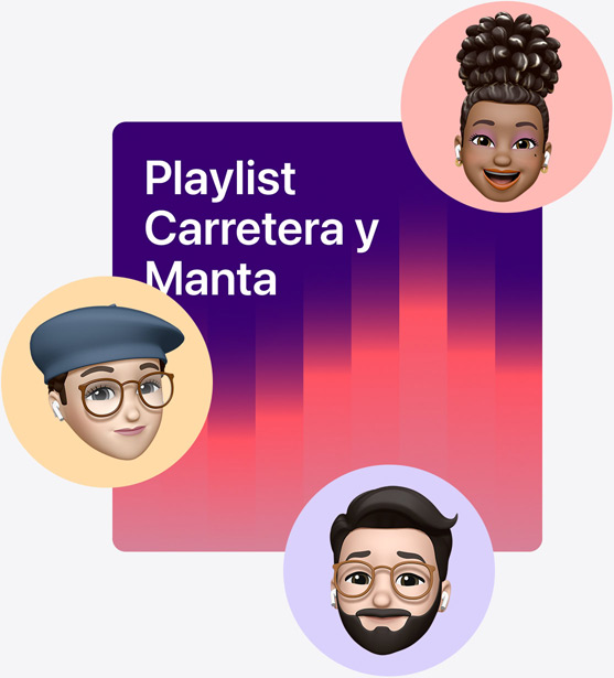 Portada de una playlist colaborativa llamada «Playlist Carretera y Manta» con varios Memoji