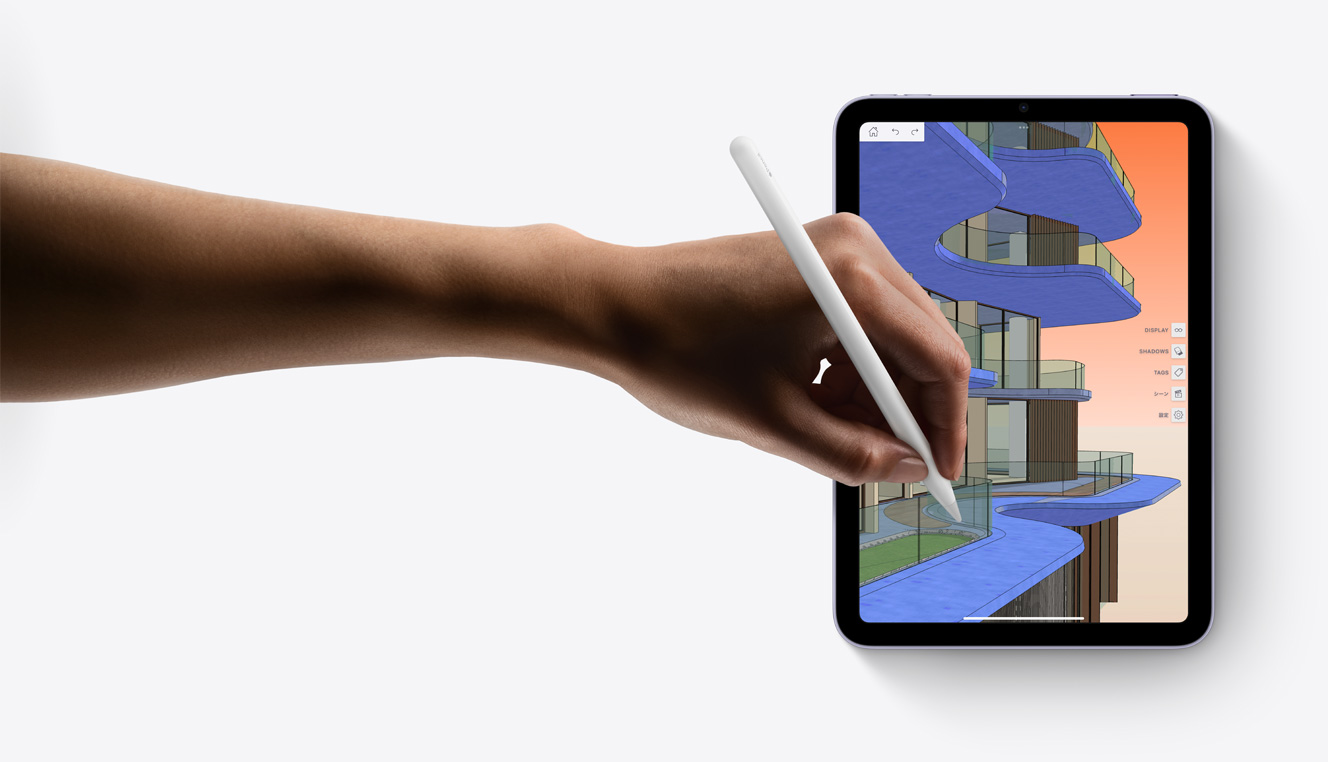 iPad mini上のSketchUpアプリでApple Pencilを使っている