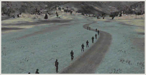 image of soldiers walking single column along a path