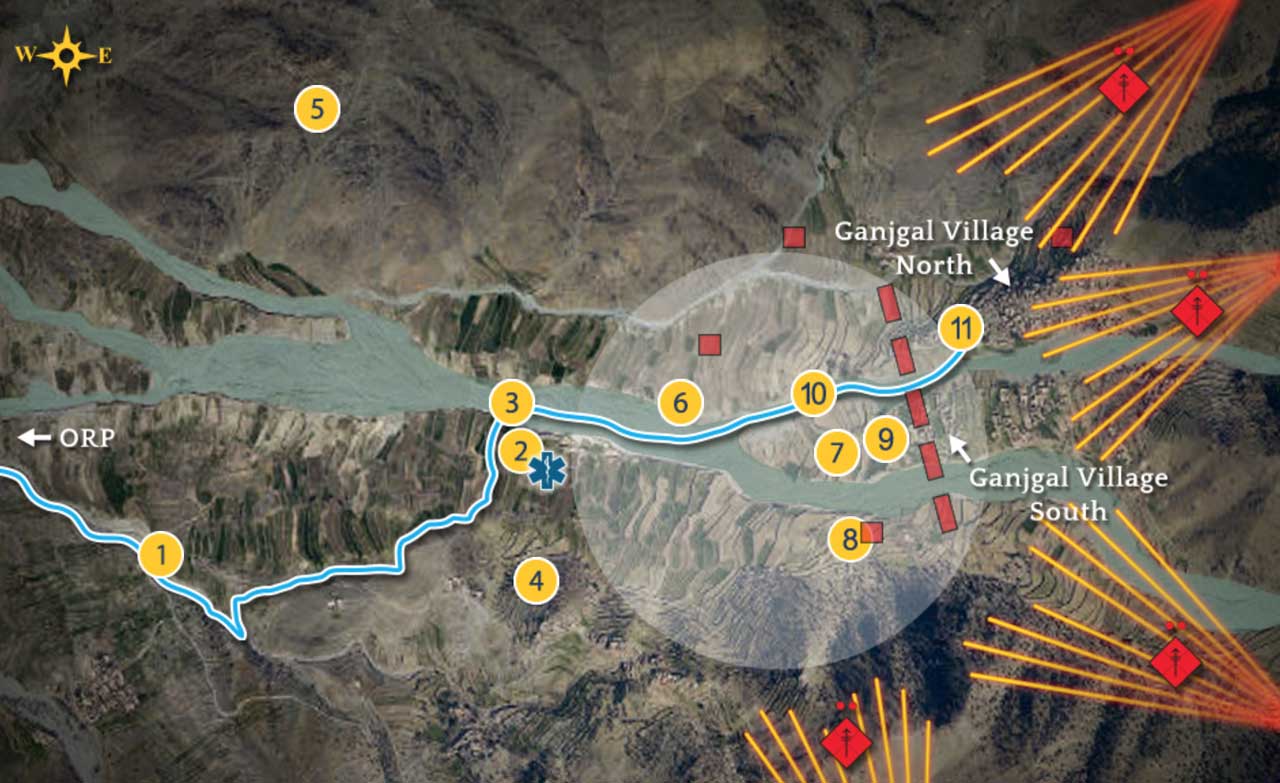 battle map of Ganjgal Valley with marked positions