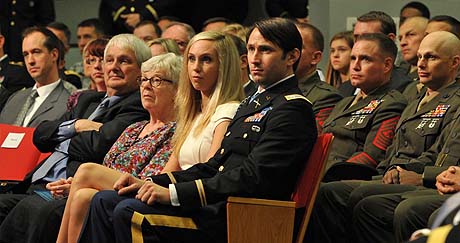 Former U.S. Army Capt. William D. Swenson, a Medal of Honor recipient, and his family at his Hall of Heroes induction ceremony at the Pentagon in Washington, Oct. 16, 2013. (U.S. Army photo by Sgt. Garry McFadden/Released)