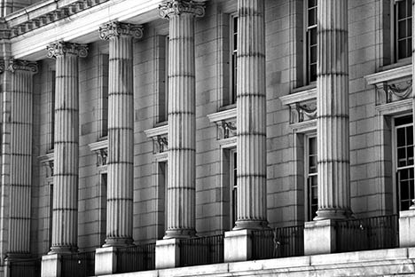 Front of building with columns and windows