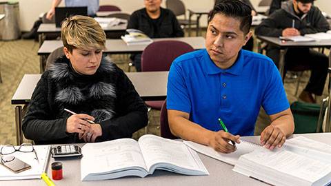 students working in class