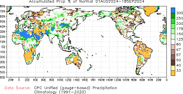 August to current % of Normal Precipitation