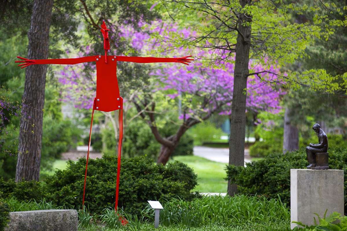 Large and small sculptures in the Anderson Sculpture Garden on campus