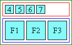 Diagram of glyph layout in left aligned ruby when ruby text is shorter than base