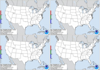 Day 1 probability of snow greater than or equal to 4, 8, and 12 inches and freezing rain greater than or equal to .25 inch