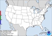 Day 1 probability of snowfall greater than or equal to 4 inches