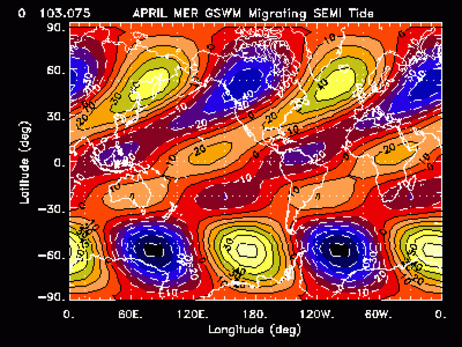 Lat v. Lon Color Contour, April Semidiurnal Plots